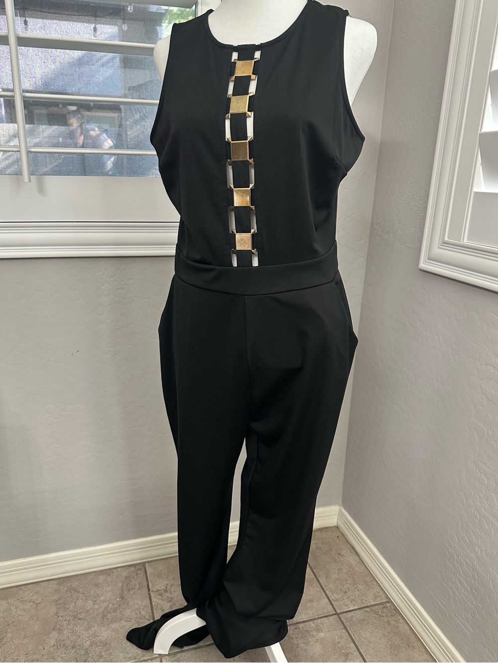 Sleeveless Black Jumpsuit with Gold Accent